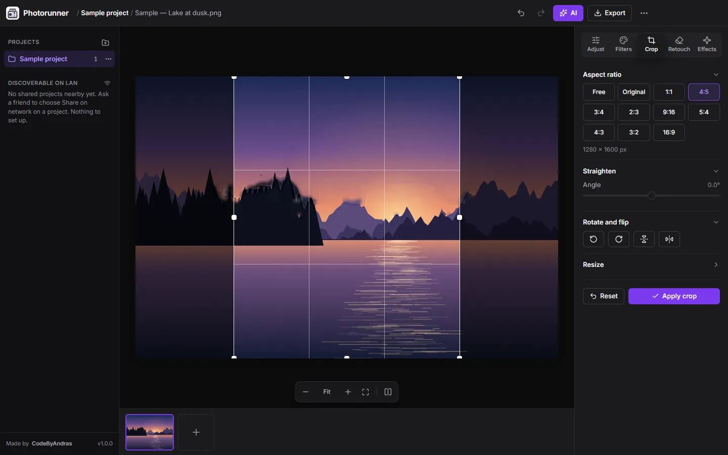 The crop tool with fixed ratios