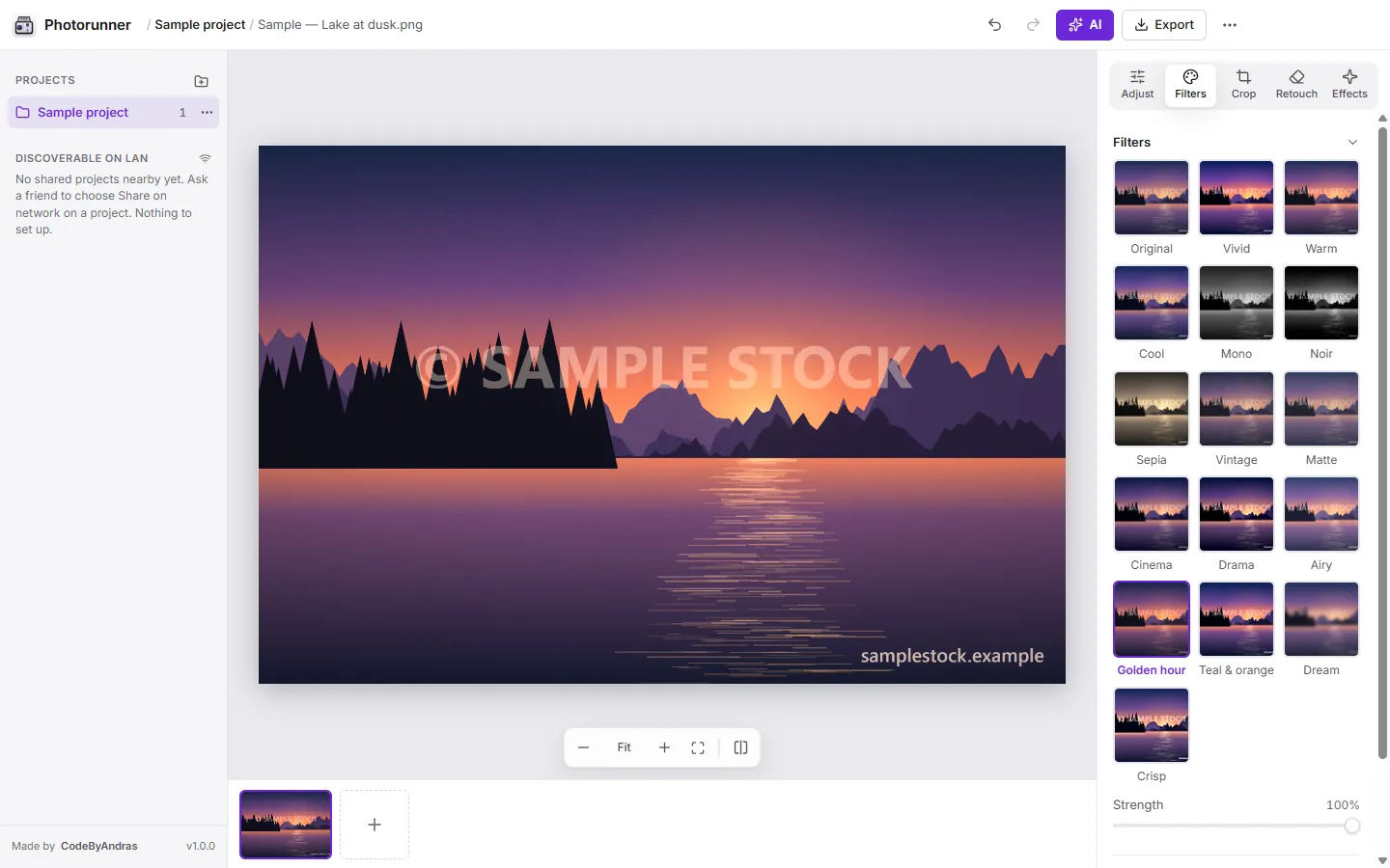 The Filters panel in light mode with live previews